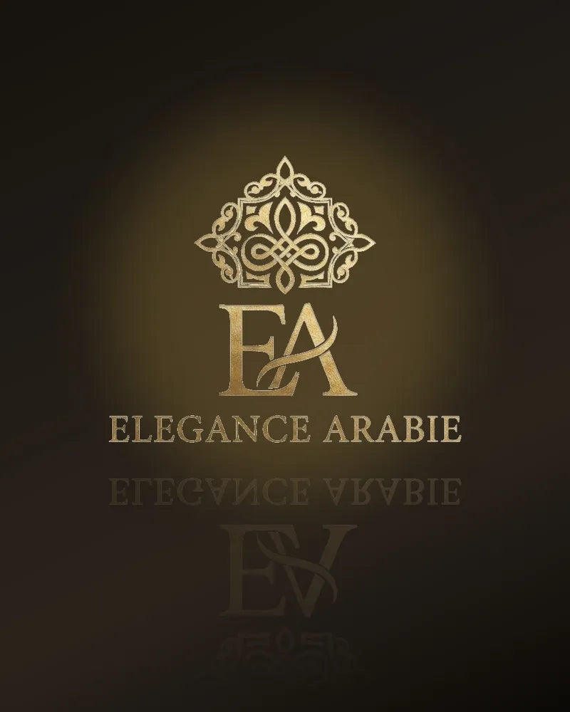 Emblème et signature Elegance Arabie, médaillon doré sur fond noir
